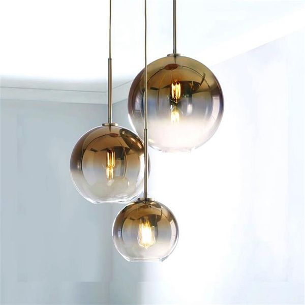 Lampe suspendue nordique en verre doré et argenté, luminaire décoratif d'intérieur, idéal pour une cuisine, une salle à manger ou un salon l248c