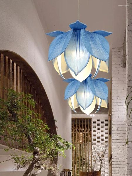 Lampade a sospensione Lampada da soffitto in tessuto stile cinese Lampadario Lotus Zen