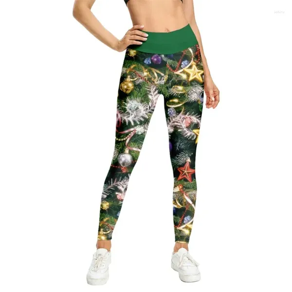 Damen-Leggings, Frühling und Sommer, elastisch, hohe Taille, Weihnachtsbaum-Cartoon, abstrakter Druck, kleine Füße, enge Hosen, modische Hosen