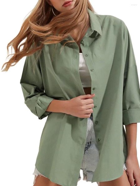 Blusas femininas 2023 primavera elegante botão para baixo camisas oversize algodão camisa roxa para top básico com mangas compridas