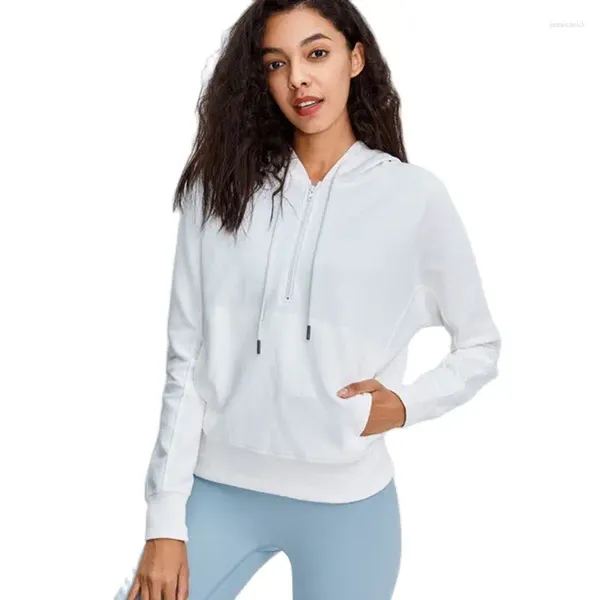 Camicie attive Felpa con cappuccio a mezza zip Donna Manica lunga Pullover Fitness Felpe Palestra Top Allentato Corsa Yoga Cappotto sportivo Abbigliamento da allenamento con