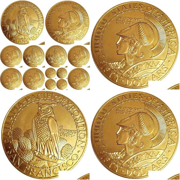 Outras artes e artesanato 1915 s 50 ouro panamá pacífico redondo comemorativo banhado cópia moedas entrega entrega casa jardim presentes dhepw