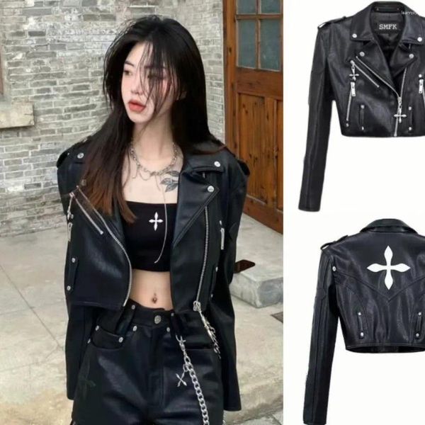 Damenjacken Luxus Cross Cool Sa Spicy Girl PU für Frauen Motorrad Bomb Street Lederjacke Mantel Neueste 2023 Kleidung