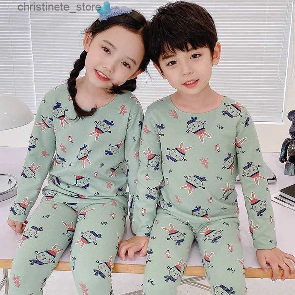 Pijamas da criança meninas meninos roupas crianças conjunto de roupa interior térmica adolescentes pijamas do bebê 2pcs pijamas para crianças 6 8 10 12 anos r231214