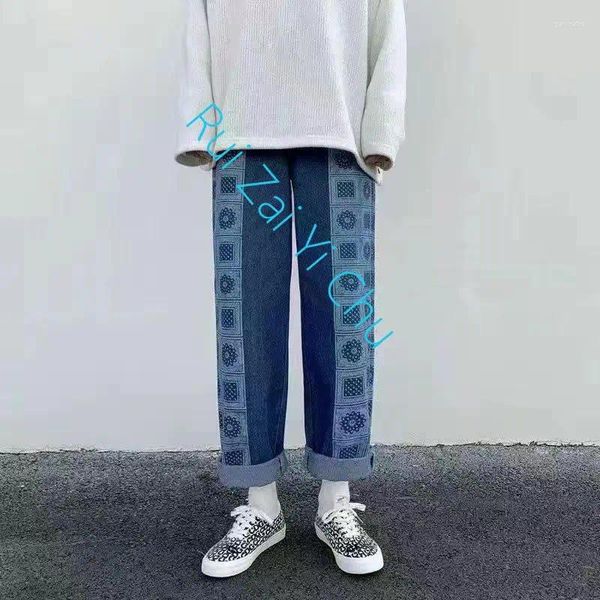 Erkekler Kot Bahar Büyük Boy Boy Pantolon Erkek Patchwork Düz Geniş Bacak Denim Pantolon Hiphop Giyim