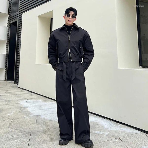 Tracksuits masculinos syuhgfa homens roupas estilo curto espessamento acolchoado jaquetas soltas causal 2023 outono inverno terno coreano moda duas peças