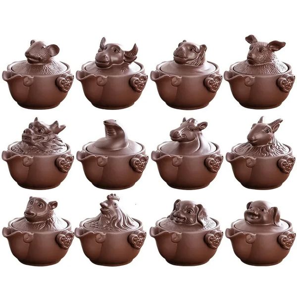 Garrafas de água Chinês Doze Zodíaco Portátil Viagem Conjunto de Chá Yixing Roxo Argila Bule Quik Pots Teaware Bebida Bules NLSLASI 231214