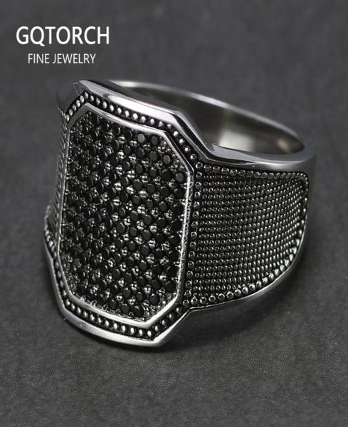 Solidi 925 anelli d'argento Cool retrò retrò gioielli da sposa ad anello turco per uomo design curvo in pietra zirconiacea nera confortevole adatta a 14302556