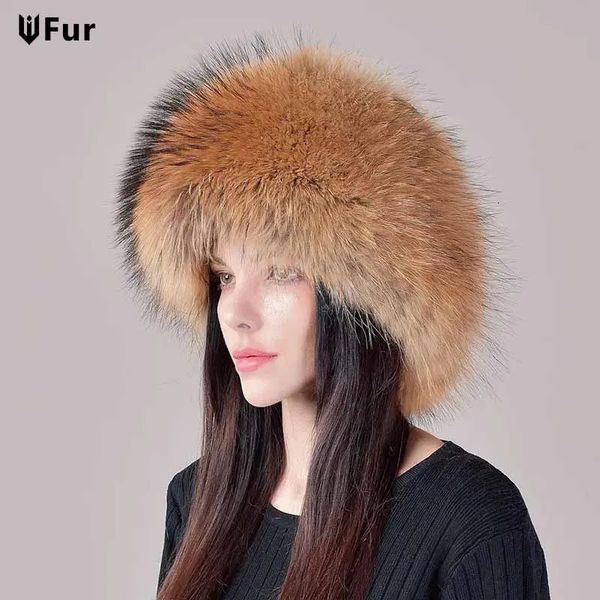 Tuzak şapkaları 2023 Stil Kış Rus 100 Doğal Gerçek Kürk Şapka Kadın Kalite Bombacı Orijinal Kapaklar 231214