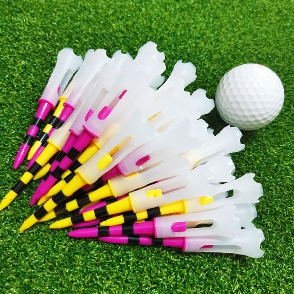 Golf Tees 50 Pcs Plástico Golf Tees Borracha Head Stripe Multicolor Customizável Low Drag Reduz Fricção e Sidespin 8m Golf Tees 231213