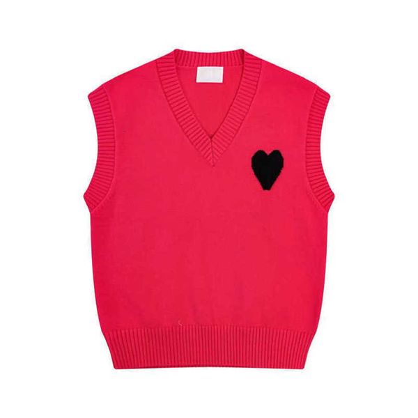 Amis Vest Knit Sweater Paris Fashion Designer Amisweater Sem Mangas Vermelho Coração Impresso Esportes Casual Masculino e Feminino Base Top Amishirt Lmyj