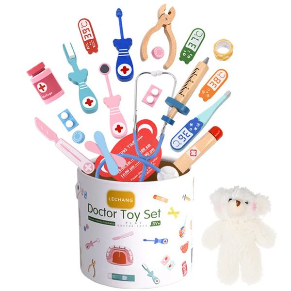 Ferramentas Oficina De Madeira Pretend Play Doctor Set Brinquedos Educativos Para Crianças Simulação Medicina Peito Kit Dentista Enfermeira Jogos Menina 231213