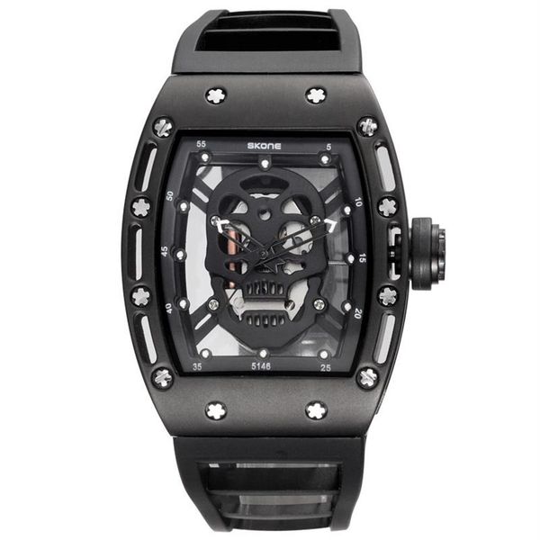 SKONE 2017 Marke Quarz Männer Uhren Pirate Schädel Stil Militär Silikon Männer Sport Armbanduhr Wasserdicht Relogio Masculino270h