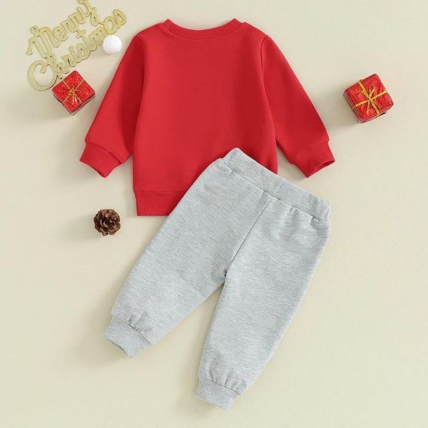 Set di abbigliamento Bambino 2 pezzi Vestito carino Felpa con stampa di lettere natalizie Felpa a maniche lunghe e pantaloni elastici Set per vestiti autunnali per neonati