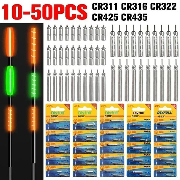 Balıkçılık Aksesuarları 10 50pcs Elektronik Şamandıra CR311 CR316 CR322 CR425 CR435 Pil Gecesi Şamandıra Işık Aydınlık 231214