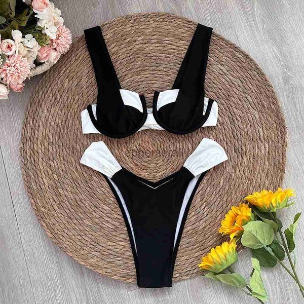 Damenbadebekleidung Sexy Micro Bikini 2023 Frauen Schwarz Weiß Halter Push Up Gepolsterter Tanga Badeanzug Weiblicher Ausschnitt Badeanzug Bademode Biquini Schwimmen YQ231215