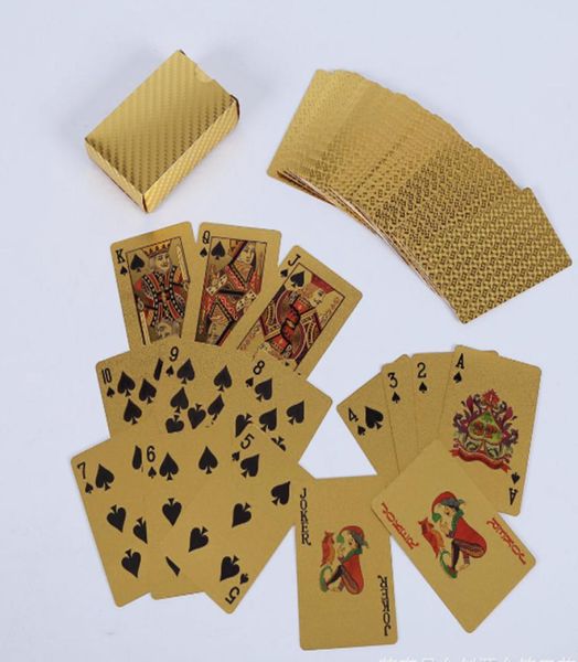 1 conjunto de cartas de jogo de pôquer, folha de ouro 24k, baralho de jogo de pôquer, conjunto de cartas mágicas à prova d'água, jogos de mesa de pôquer, 1634212