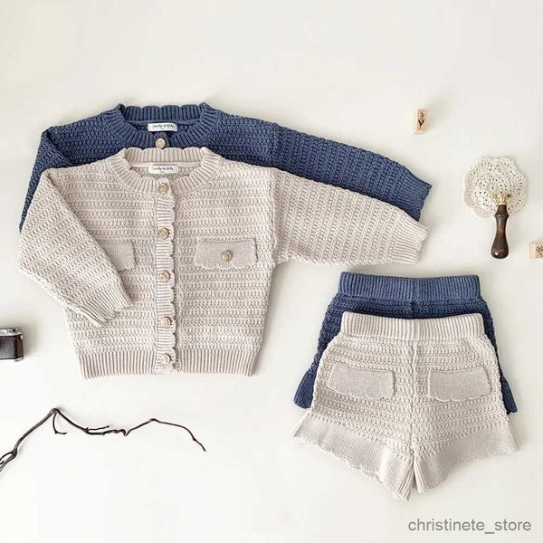 Conjuntos de roupas Milannce Baby Clothing Set Knit Cardigans e Shorts 2 Pcs Meninas Knitwear Infantil Meninas Sweater Terno R231215