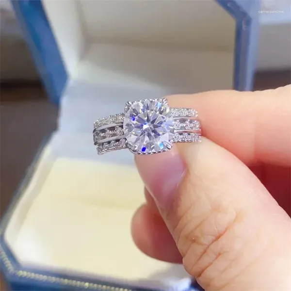 Cluster Ringe 2CT Moissanit Diamant D Farbe Rundschliff Labor Verlobung für Frauen Versprechen Schmuck 925 Sterling Silber Heiratsgeschenk