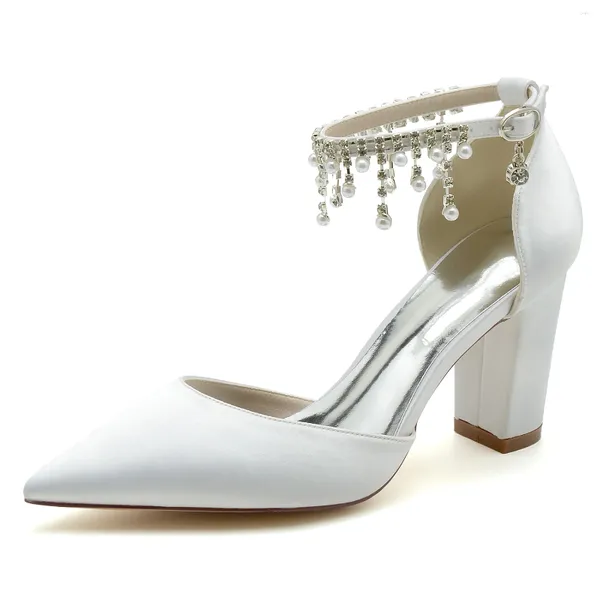 Scarpe eleganti Minishion da donna eleganti catene da sposa alla caviglia Décolleté da cerimonia con tacco alto grosso JY177