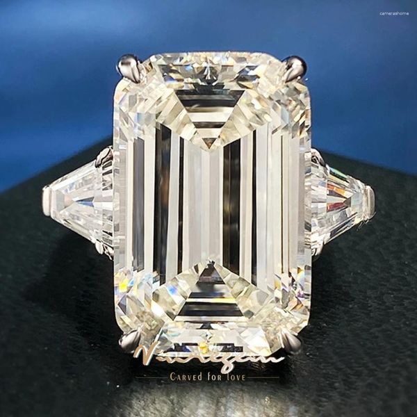 Anéis de cluster Vinregem 18k ouro branco Emerlad Cut 13/20mm 30ct laboratório safira anel de pedra preciosa para mulheres 925 prata esterlina jóias de noivado