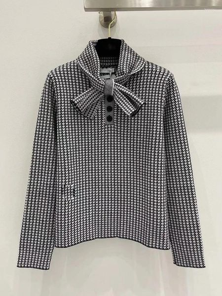 Kadın Sweaters Vintage Plaid Yay Yok Yün Külot Moda Sonbahar ve Kış için All-One Örme Süveter