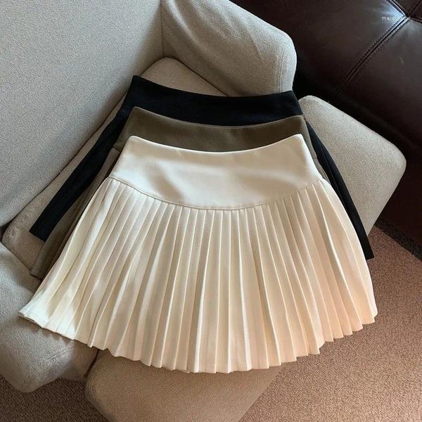 Gonne Elegante gonna di lana a pieghe lavorata a maglia bianca per le donne Autunno Inverno 2023 Arrivo Mini corto sexy