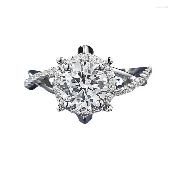 Anéis de cluster Primavera Qiaoer 925 prata esterlina 1ct redondo esmeralda alto carbono diamante anel de pedra preciosa para mulheres finas jóias de festa de casamento