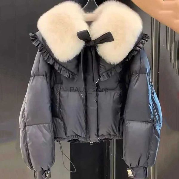 Parkas femininas jaqueta de algodão francês doce imitação de penas de raposa jaqueta de algodão feminina inverno nova sensação de alta qualidade algodão versátil suaveL231215