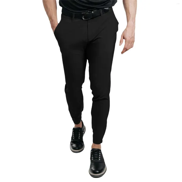 Calças masculinas cor sólida bolso apertado zíper negócios casual diário fino ajuste calças pequenas calças largas perna bottoms roupas esportivas jogging