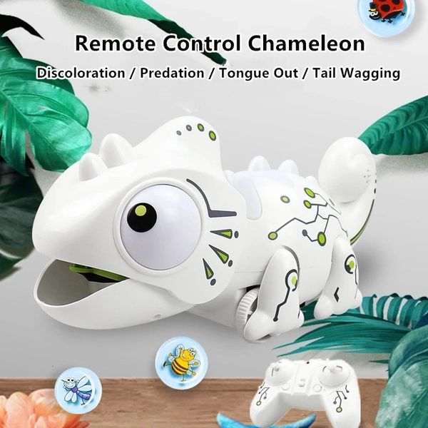 Animali RC elettrici ad alta simulazione Camaleonte 2.4G Robot RC telecomandato con effetti sonori leggeri Altalena coda Lingua allungabile Animale intelligente 231215