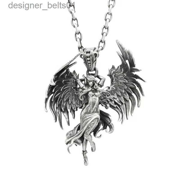 Anhänger Halsketten Vintage Mythologie Stil Metall Böse Engel Flügel Göttin Anhänger Halskette für Männer Frauen Dominierenden Glück Amulett Schmuck L231215