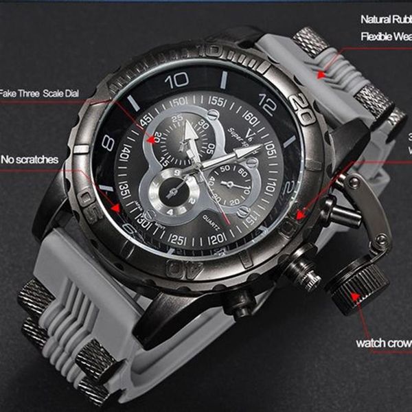 Мужские часы 2023 V6, суперскоростные силиконовые кварцевые 3D-поверхности, мужские часовые часы, аналоговые военные часы с большим циферблатом, спортивные мужские часы232t