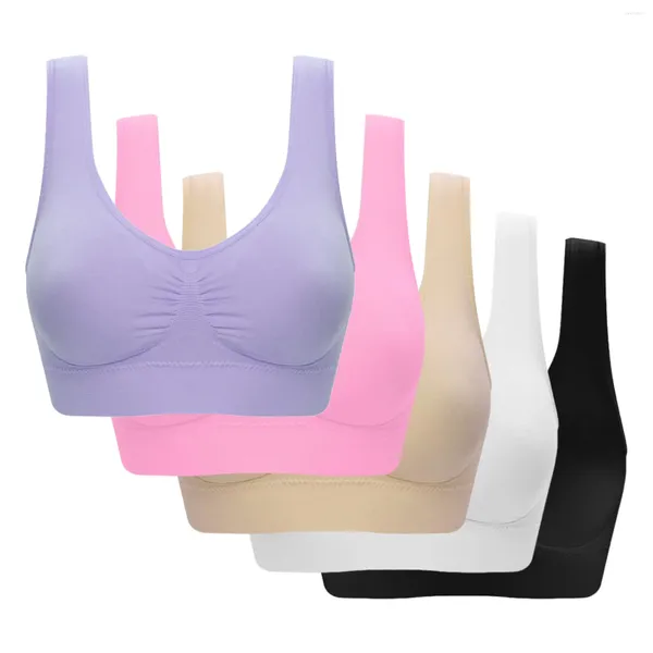 Yoga Outfit 5 pcs Mulheres Pele Amigável Copo Completo Banda Larga Chinlon Sem Costura Respirável Lavagem de Mão Ultra Fino Sutiã Esportivo Presente Sólido Fio Livre