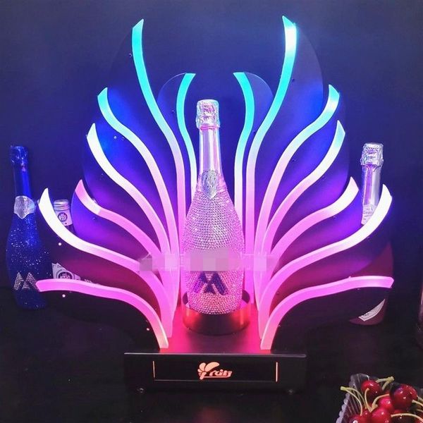 Peacock Tail LED Barra luminosa Soporte para botella de vino Recargable Champán Cóctel Whisky Drinkware Estante de exhibición para fiesta disco Ni259f