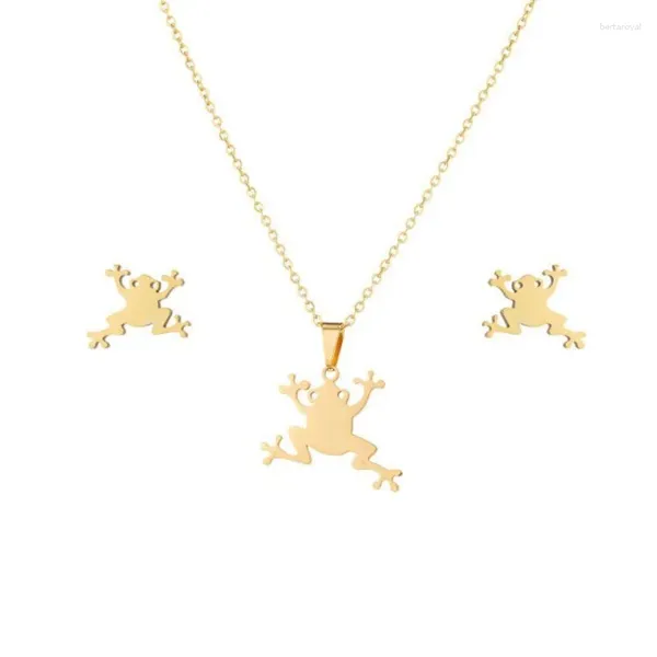 Orecchini collana Set 20 set / lotto Orecchino a catena con pendente a forma di rana in acciaio inossidabile oro argento colore per commercio all'ingrosso di gioielli da donna