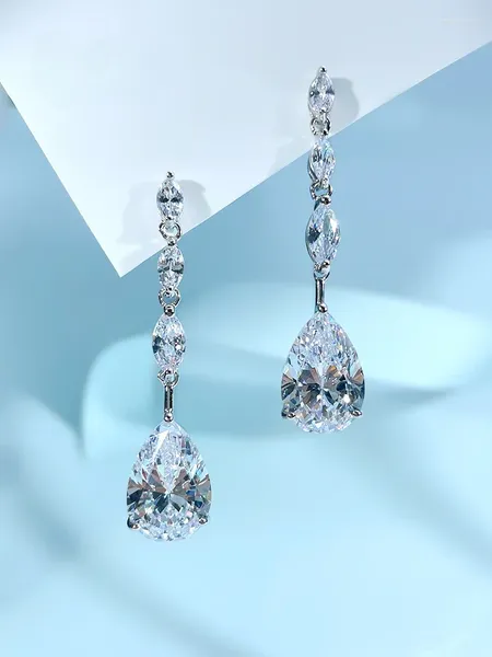 Серьги-гвоздики модные нишевые белые бриллианты из стерлингового серебра 925 пробы в форме капли грушевидный комплект с высокоуглеродистыми свадебными украшениями