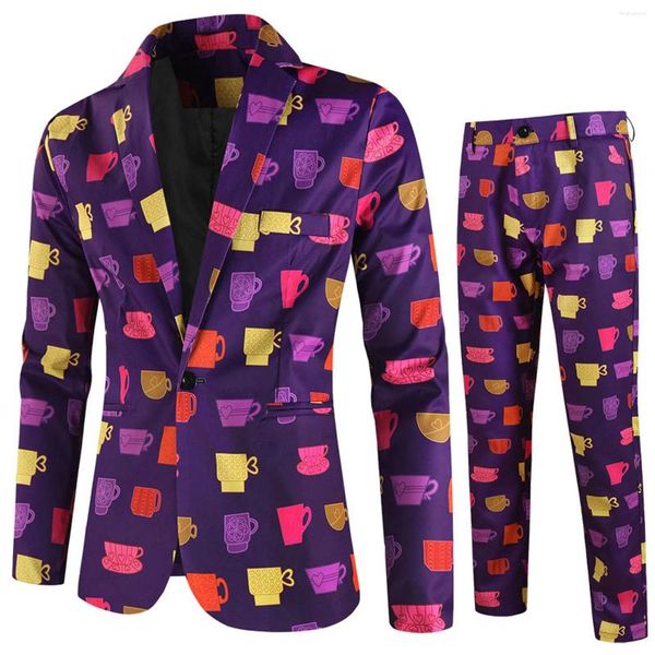 Abiti da uomo Completo completo Grafica divertente Blazer da fidanzato San Valentino Completo-pantalone Festivo Amante Slim 2 pezzi Terno Masculino