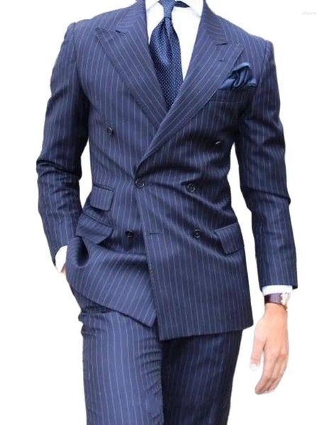 Ternos masculinos design clássico listra azul noivo smoking padrinhos homem terno masculino casamento blazer calças roupa noivo 2pcs jaqueta calças