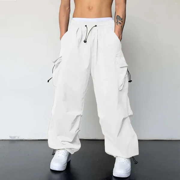 Herrenhose Vier Jahreszeiten Street Fashion Athletic Multi Pocket Cargo Einfarbig Lässig Kordelzug Elastische Taille Lang