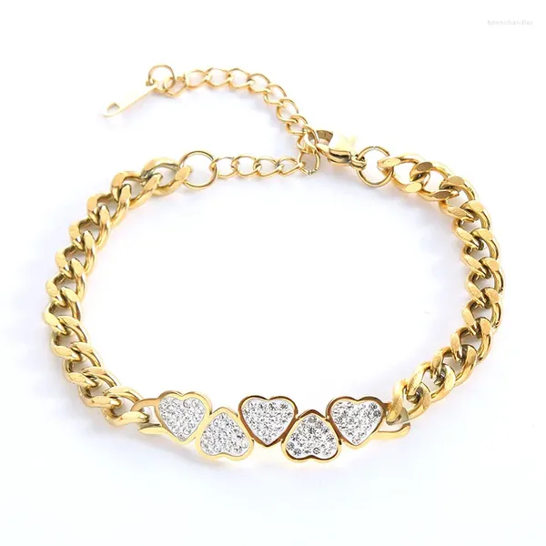 Link Armbänder Mode Multi Herz Damen mit CZ Stein Vintage Charme Gold Farbe Edelstahl wasserdicht Schmuck Jahrestagsgeschenk