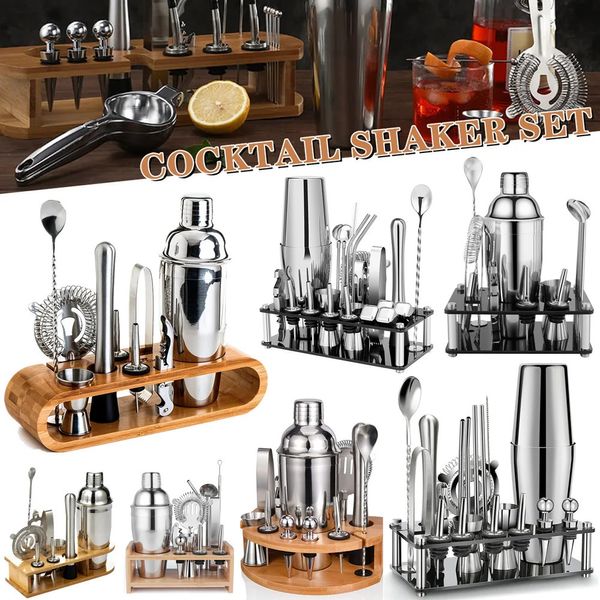 Bar Araçları 6-25 PCS Boston Kokteyl Set Mikser Barmen Kiti Ev Bar Partisi Şarap Martini İçecek Paslanmaz Çelik Kokteyl Mikser Shaker 231214