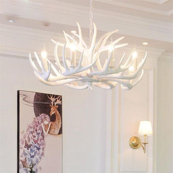 Antlers resina lustre lâmpada moderna branco antler lustre lustres e14 luzes do vintage novidade iluminação led lights251d