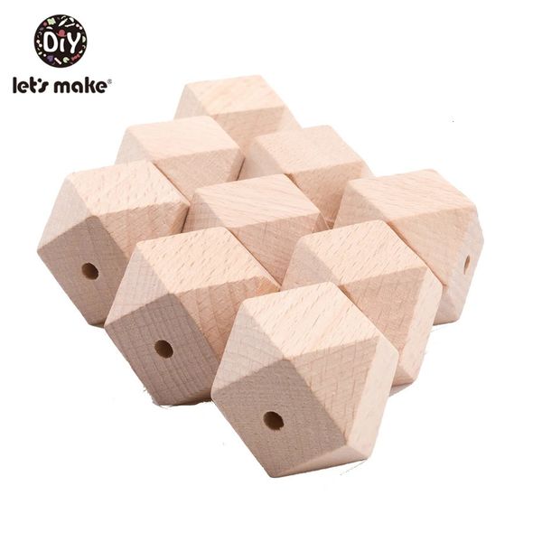 Beißringe Spielzeug Let'S Make 100 Stück 16 mm 20 mm sechseckige Buchenholzperlen Zahnungsspielzeug für Babys, DIY-Spielzeug, Rassel-Beißringsspielzeug aus Holz, individuelles Loge 231215