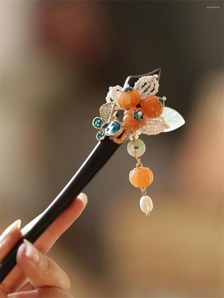 1 pçs borla de madeira hairpin artesanal cheongsam acessórios hanfu estilo antigo cocar bonito frisado vara de cabelo presente da menina das mulheres