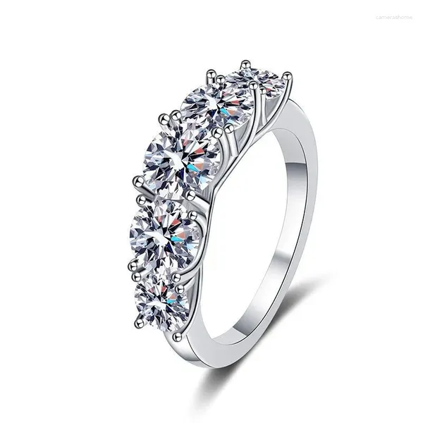 Anéis de Cluster Zfsilver S925 Prata Clássico Moissanite Cor D 5 Irmã Row Anel para Mulheres Acessórios Charme Festa de Casamento Jóias Presente