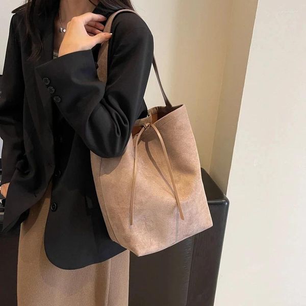 Sacos de noite Vintage Concise Mulheres Lady Faux Suede Couro Satchel Bolsa Bucket Underarm Bag Feminino Casual Shopper Totes Bolsa Ombro