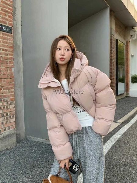 Parka da donna in piumino stile coreano donna in cotone piumino rosa cappuccio autunno inverno caldo oversize casual corto spesso capispalla nuova giaccaL231215