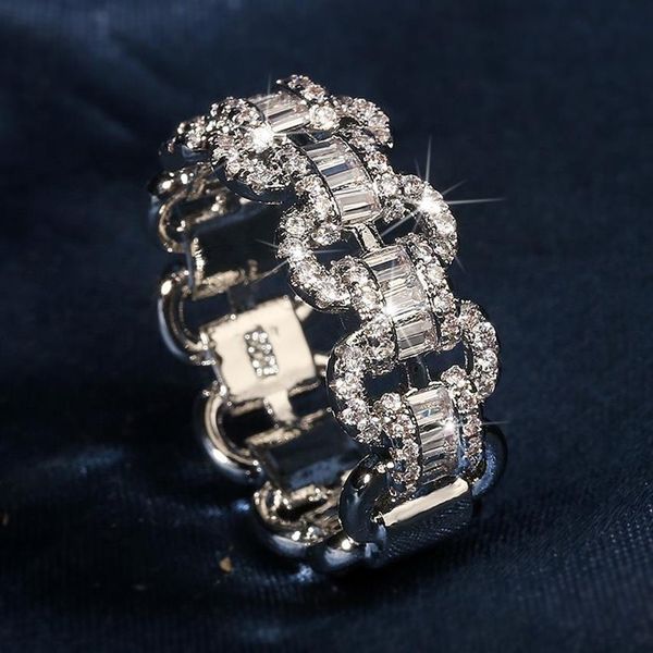 Deluxe Lovers Lab Бриллиантовое кольцо из стерлингового серебра 925 пробы Bijou Обручальное обручальное кольцо Кольца для женщин и мужчин Цепь Ювелирные изделия для вечеринок Подарок Y112173R