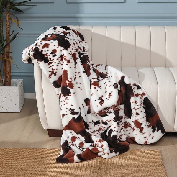 Cobertor peludo com estampa de vaca macia, lance para quarto, sala de estar, sofá-cama, cobertores de lã de pele sintética